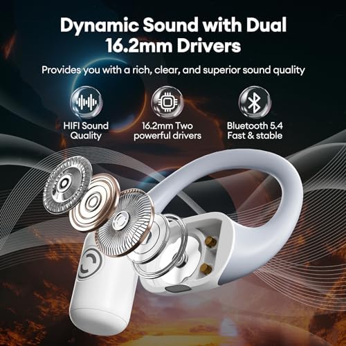 Open Ear Wireless Bluetooth Sport Earbuds with 60-Hour Battery Life – Advanced Bluetooth 5.4 Technology for Optimal Connectivity – Ergonomic Sweat-Proof Design for Runners and Gamers – HD Microphone for Crystal Clear Calls – Perfect for Fitness Enthusiasts Seeking Comfort and Awareness