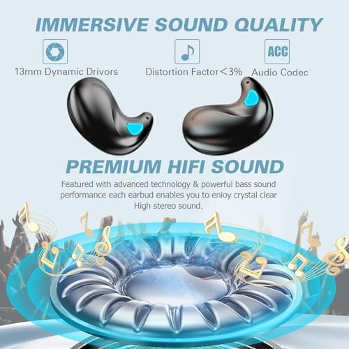 Ultra-Discreet Invisible Sleep Wireless Earbuds – IPX5 Waterproof Mini Earphones for Side Sleepers – Tiny Comfortable Wireless Headphones for Ultimate Sleep Experience – Enhanced Compatibility with Long Battery Life for Peaceful Nights