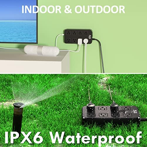 Weatherproof Outdoor Power Strip with 8 Wide Outlets & 3 USB Charging Ports – 6 FT Heavy-Duty Extension Cord, 1875 W Surge Protection, ETL Listed for Safe and Reliable Use in Any Weather – Perfect for Holiday Lights and Garden Tools