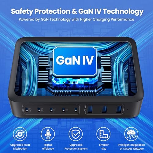 Revolutionize Your Charging Setup with the 415 W 8-Port USB C Fast Charging Hub – Dual PD 100 W for Laptops, i Phones, and More – Ga N IV Technology for Enhanced Efficiency and Universal Compatibility – Perfect for Home and Office Use