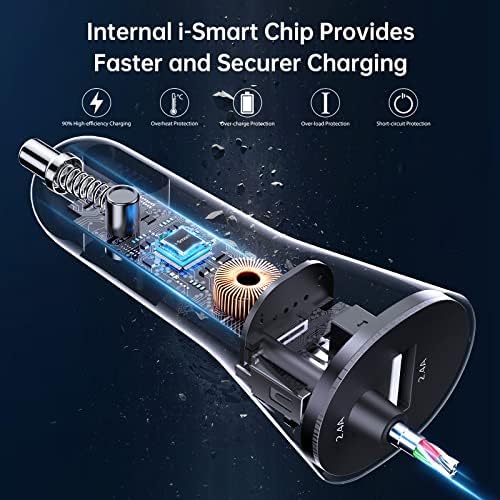 Syncwire 4.8 A Fast Car Charger for Apple Devices – MFi Certified Dual USB Adapter with 8 FT Coiled Lightning Cable for i Phone 14/13/12/11/XR/Max & i Pad – Ultimate Road Trip Charging Solution with Enhanced Safety Features