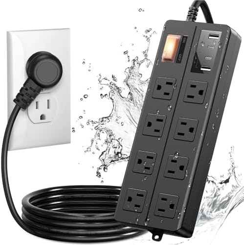 Weatherproof Outdoor Power Strip with 8 Wide Outlets & 3 USB Charging Ports – 6 FT Heavy-Duty Extension Cord, 1875 W Surge Protection, ETL Listed for Safe and Reliable Use in Any Weather – Perfect for Holiday Lights and Garden Tools
