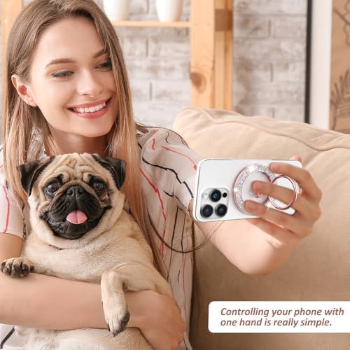 Glitter Black Mag Safe Phone Grip Stand – Stylish Magnetic Ring Holder for i Phone with 360° Rotational Flexibility, Effortless Hands-Free Functionality, and Universal Compatibility for All Mag Safe Devices – Lightweight and Durable Accessory for Everyday Convenience