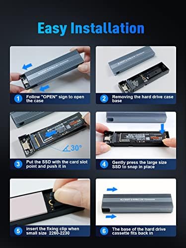 High-Speed M.2 NVMe SSD Enclosure with USB C Adapter – 10 Gbps Transfer Rate, UASP & Trim Support for M-Key (B+M Key) SSDs (2230/2242/2260/2280) – Portable, Durable Solution for Data Backup & Storage Expansion