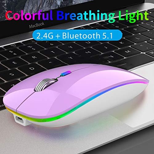 TENMOS Sleek LED Bluetooth Mouse – Ultra-Quiet Rechargeable Wireless Mouse with Type C Adapter for Laptops, Mac Books & i Pads – Bluetooth 5.1 & 2.4 GHz Universal Compatibility in Vibrant Blue – Perfect for Home, Office, and On-the-Go Productivity