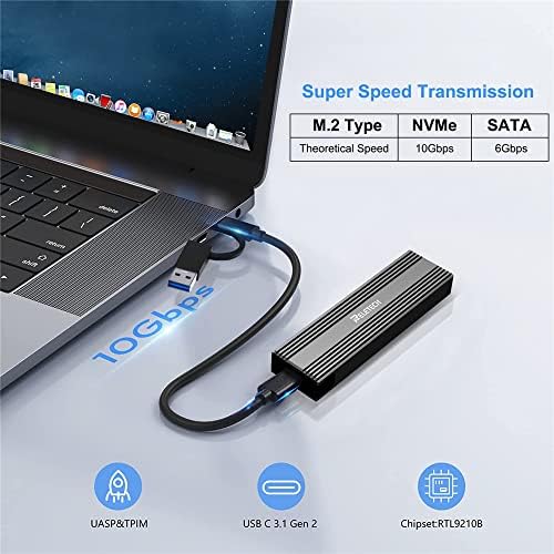 Ultra-Fast M.2 SSD Portable Hard Drive Enclosure – USB 3.1 Type-C (10 Gbps) Compatible with NVMe & SATA SSDs for Mac Book – Elegant Black Design for Enhanced Data Security and Versatile Storage Solutions