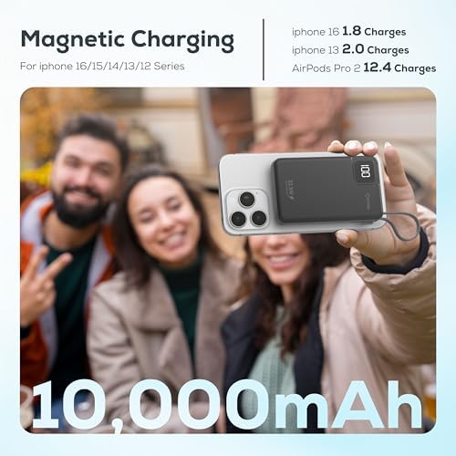 TETON ELECTRONICS 5-in-1 Mag Safe Power Bank – 10,000 m Ah Magnetic Wireless Charger with 22.5 W USB-C Fast Charging for i Phone 12-16 & Apple Watch – Ultimate On-the-Go Charging Solution with Built-In Cables, Enhanced Compatibility, and Sleek Design