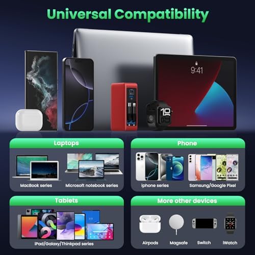 120 W Ga N IV USB-C Charger Station with Dual Retractable Cables – Fast Charging Wall Adapter for Mac Book, i Pad, i Phone 16/15/14, Galaxy S24 & Android Devices – Compact 4-in-1 Foldable Design for Effortless Travel and Enhanced Compatibility