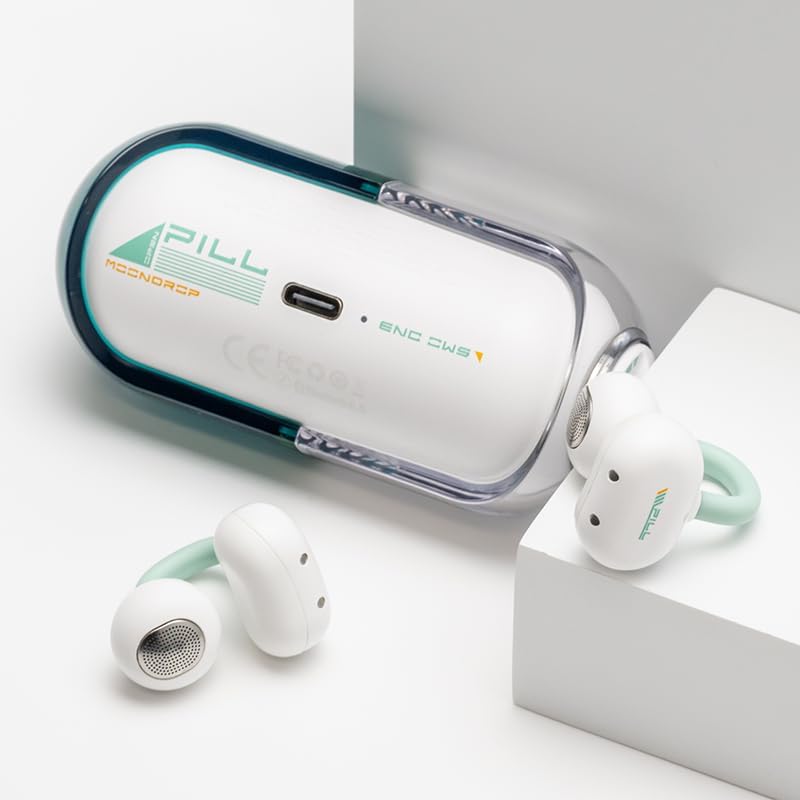 Moondrop Pill Open Ear Headphones: Premium Wireless IPX4 Ear Clip Earbuds for Gamers and Active Lifestyles | Ultimate Comfort with Enhanced Connectivity, Immersive Sound, and Ambient Awareness in Sleek Black Design