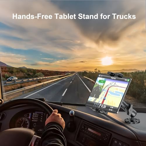 Premium Heavy Duty Tablet Mount for Trucks and Vehicles – Versatile Drill Base Holder for 4.7″-12.9″ Tablets, i Pads, and Smartphones – Durable Aluminum Arm for Maximum Stability – Adjustable Viewing Angles for Safe Navigation and Entertainment – Easy Installation for Dashboard, Walls, and Boats – Perfect Accessory for Road Warriors and Travelers