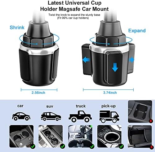 Mag Safe-Compatible Cup Holder Phone Mount – Ultra-Strong Magnetic Phone Holder with Flexible Gooseneck, Expandable Base for Secure Fit in Any Vehicle, Perfect for i Phone, Galaxy, and Pixel – Enhance Your Driving Safety and Convenience
