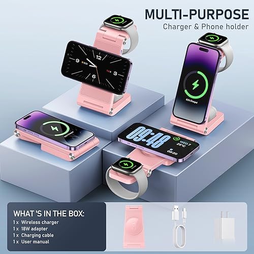 Innovative 3-in-1 Magnetic Wireless Charging Station – Premium Foldable Dock for i Phone 16/15/14/13/12, Apple Watch Ultra/Series 9-2, and Air Pods – Ultimate Travel-Friendly Power Hub with Superior Rapid Charging for Tech Savvy Professionals and On-the-Go Users
