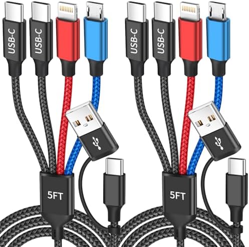 Versatile 4 in 1 USB C Charging Cable – 5 FT Dual Type-C Multi-Device Charger for i Phone 16/15/14/13, Android, i Pad & Mini Fans – 2 Pack Essential Travel Accessory for Fast and Efficient Charging Solutions