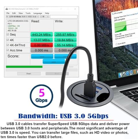 Optimize Your Workspace with the NFHK USB 3.0 Hub & Desk Grommet Dock – High-Speed Dual-Port Splitter with Micro-SD Card Reader for Effortless Device Connectivity and Enhanced Workflow Efficiency