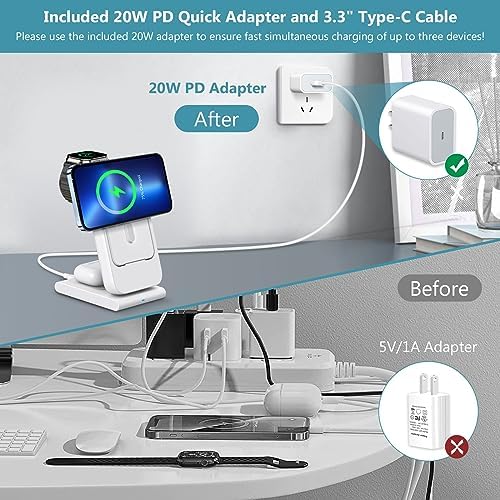 DDUAN 3-in-1 Wireless Charging Station for i Phone and Apple Watch – Foldable 5000 m Ah Magnetic Power Bank with Fast USB-C Charging for i Phone 16/15/14/13/12 Series – Sleek, Portable Design for Home and Travel