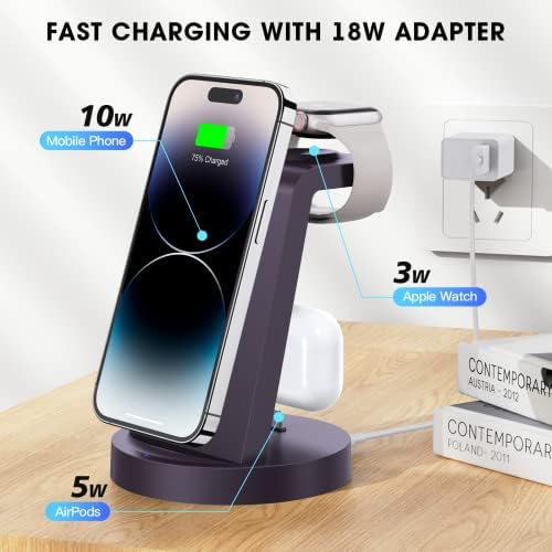 Sleek 3-in-1 Wireless Charging Station for i Phone & Apple Watch – Fast Charging Dock for Air Pods 11-16, Pro Max Models – Stylish Rose Finish & Space-Saving Design for Efficient Device Organization