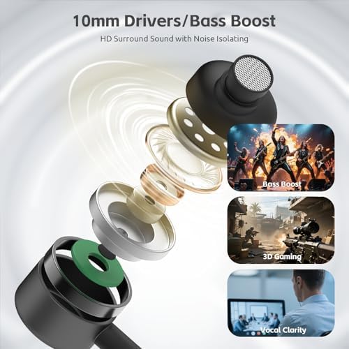 EP-06 Premium Wired Earbuds with Built-in Microphone – Noise-Isolating In-Ear Headphones Featuring HD Bass Audio and Customizable Fit for Smartphones, Laptops, and Computers – 4.9 ft Long Cord with 6 Ear Tips for Ultimate Comfort and Versatility