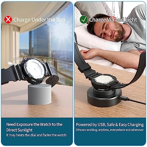 Eco-Friendly Solar Watch Charger for Men and Women – Quick Charge LED UV Light, 8-Hour Auto Shut-Off, Universal Compatibility with Casio, Seiko, Garmin & More – Stylish Black Design with Interchangeable Caps for Ultimate Convenience and Adventure-Ready Power