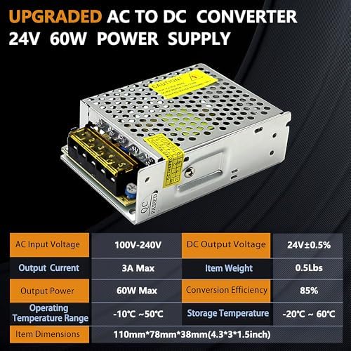 Versatile 24 V 60 W AC to DC Power Supply Adapter – High-Efficiency Converter for CCTV, RVs, LED Lighting, and Pumps – Universal Multi-Voltage Compatibility (110 V/120 V/220 V) for Consistent Performance in All Applications