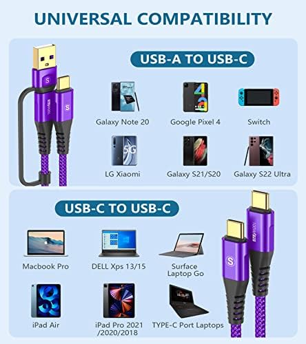 6.6 ft USB Type C Charger Cable – 100 W Power Delivery Fast Charging for i Phone 16/15 Pro Max, Mac Book, i Pad Pro/Air & Samsung Galaxy S24/S23/S22 – Durable Nylon Braided 2-in-1 USB C to C Design for Optimal Compatibility and Speed
