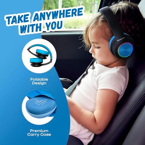Vibrant Power Locus PLED Kids Bluetooth Headphones – Safe Volume Control (74/85/94 d B), Fun LED Lights, Hi-Fi Sound, Built-in Microphone & Multi-Connectivity for Travel, Learning & Play – Perfect Over-Ear Design for Children