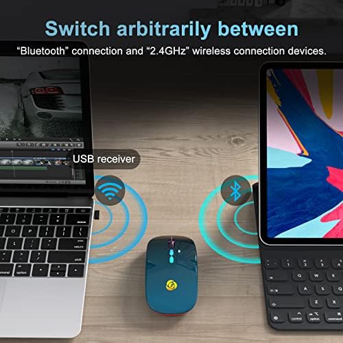 Upgrade Your Workflow with the CC Store LED Wireless Mouse – Dual Connection Modes (Bluetooth & 2.4 GHz), Ultra-Silent Rechargeable Design, Adjustable DPI Settings for Precision, Ergonomic Slim Profile, USB-C Adapter Included – Perfect for Laptops, Mac Books, PCs, Tablets, and i Pads (Black-Red)