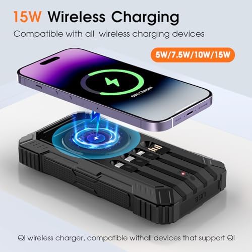 Ultimate 49,800 m Ah Solar Power Bank: Wireless Portable Charger with 4 Integrated Cables, 22.5 W Fast Charging Battery Pack for All Smartphones – Eco-Friendly Outdoor Essential with PD & QC3.0 Technology