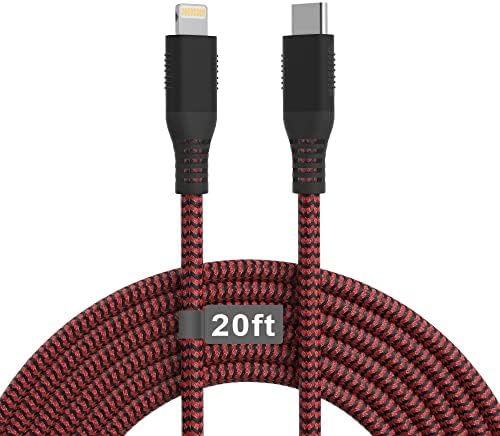 Extra Long 20 Ft USB C to Lightning Charger Cable – MFi Certified Fast Charging Cord for i Phone 13/12/11/XS/X/8 – High-Speed Power Delivery Up to 3 A for Ultimate Convenience and Performance