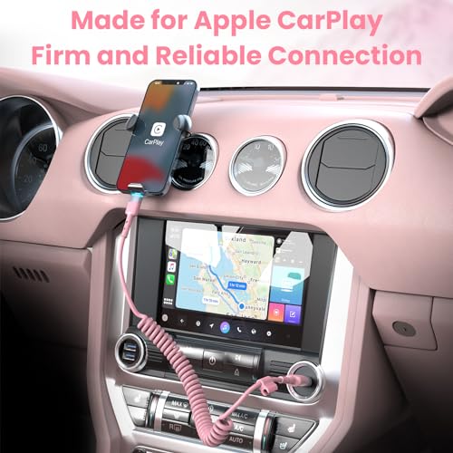 Stylish 3 FT Pink Coiled i Phone Charger 2-Pack – MFi Certified USB to Lightning Cable for Apple Car Play – Fast Charging, Tangle-Free, Trendy Design for Home & On-the-Go Power Solutions