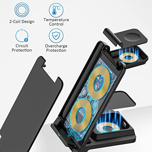 Ultimate 3 in 1 Portable Travel Charging Station – 18 W Fast Wireless Charger for i Phone 12-16, Galaxy S23, Apple Watch Series 4-9 & Air Pods Pro – Compact & Foldable Multi-Device Solution for On-the-Go Charging, Enhanced Speed & Safety