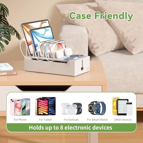 Pezin & Hulin Eco-Friendly Bamboo Cable Management Box – Sleek Desktop Organizer with 6 Cables for Tidy Charging Station, Stylish Wire Organizer for Electronic Devices, Enhances Workspace Efficiency and Aesthetics