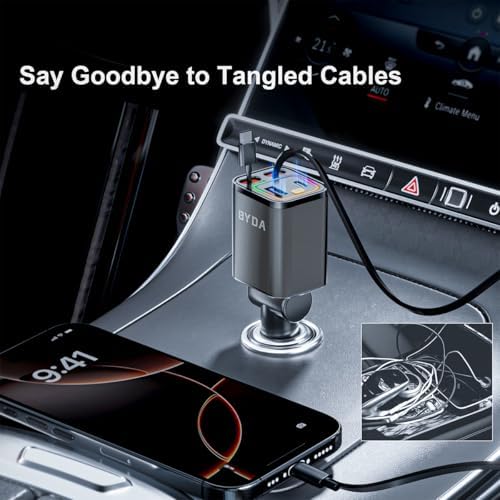 Revolutionary 2025 Micro-Version 4-in-1 Retractable Car Charger – 69 W Fast Charging USB C Adapter for i Phone 16/15/14/13, Samsung Galaxy, i Pad, Pixel – Ultimate Convenience with Tangle-Free Design and Enhanced Compatibility for All Your Devices