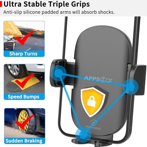 APPS2 Enhanced CD Slot Car Phone Mount with 15 W Wireless Charging – Effortless One-Hand Operation & Hands-Free Design for i Phone 11 to 16 Pro Max – Sturdy, Secure Installation for Safe Driving and Seamless Navigation