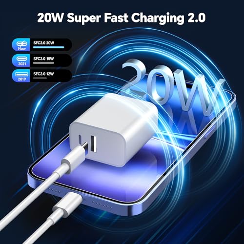 20 W Dual Port USB C & USB A Wall Charger with 10 ft USB C Fast Charging Cable – Ultimate Fast Charging Solution for i Phone 15/16, Pro Max, Plus, i Pad Pro & Android Devices – Compact, High-Speed, Enhanced Compatibility for Dual Device Charging