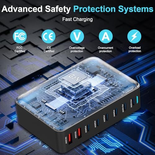 High-Powered 440 W Ga N 8-Port USB-C Charging Hub – Dual PD & PPS Fast Charger for Mac Book Pro/Air, i Phone 16/15/14/13/Pro Max – Compact, Durable Solution for Home, Office & Travel Efficiency