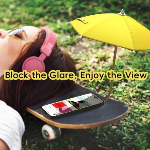 Portable Black Magnetic Phone Umbrella with Adjustable 360° Shade, Foldable Sun Protection & Built-in Ring Holder – i Phone 12-16 Compatible and More Devices, Magnetic Sticker for Quick Setup and Enhanced Functionality