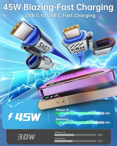 Ultimate 240 W SHEZI 4-in-1 USB C Charging Cable: Fast Charging & 480 Mbps Data Sync, Multi-Device Compatibility with L-Type, Type C, USB A Ports – 5 ft Stylish Pink Design for Enhanced Performance and Portability