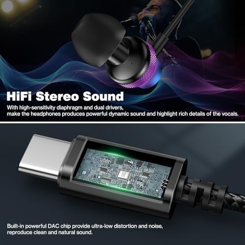 COOYA USB C Wired Earbuds for i Phone 16 Plus & Samsung S25 Ultra – Hi-Fi Stereo In-Ear Headphones with Mic, Lightweight & Durable Design for Crystal-Clear Sound and Enhanced Device Compatibility – Ideal for Travel and Everyday Use
