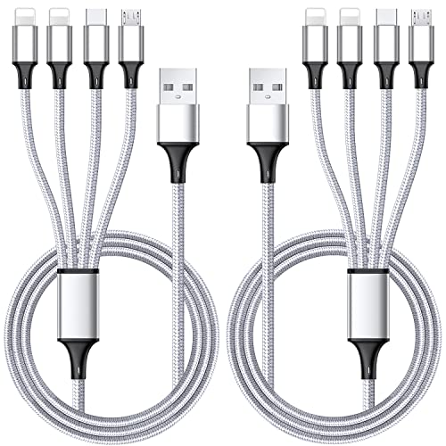 Universal 4-in-1 Charging Cable Set: Durable 2 Pack 4 FT Braided Cords for Type-C, Micro USB, and Lightning Devices – Fast Charging Solution for i Phone 16/15/14, Android, and More – Travel-Friendly Design for Effortless Connectivity