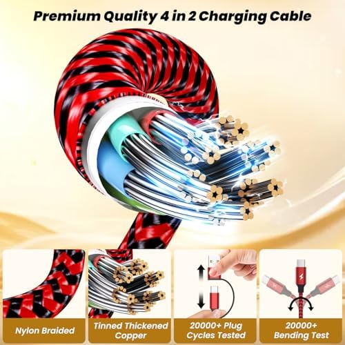 Ultimate Travel USB C Splitter Multi Charging Cable – Dual USB A/C to 4 Type-C Ports for i Phone 16/15 Series & Other Devices, 2 Pack 5 Ft – Efficient Fast Charging & Data Transfer for All Your Tech Needs