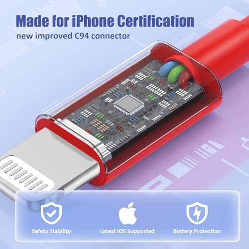 Premium 4 Pack USB C to Lightning Charging Cables – 6 FT Fast Charging Cord for i Phone 14 & Earlier Models – Durable, High-Performance Replacement for Apple Charger – Enhanced Compatibility for Quick Charge Needs – Perfect for Home, Office, and Travel Use