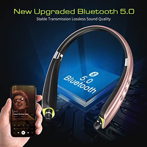 2024 Enhanced Neckband Bluetooth Headset: Retractable Earbuds with Advanced Noise Cancelling, Foldable Wireless Headphones for Sports & Office – Superior Audio Quality with Built-in Mic and Travel Case