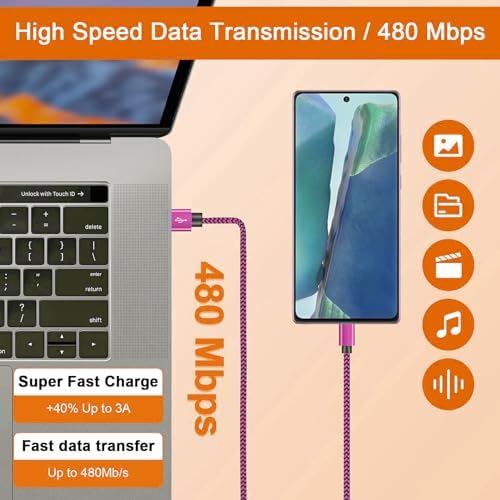 Unifizz 3-Pack Ultra USB Type C Charging Cables – 6.6 ft Fast Charge Set Compatible with Samsung Galaxy S24, A54, A14, A53, A13, S23, S22, S21 – Durable Nylon Braided Design for High-Speed Data Transfer & On-the-Go Convenience