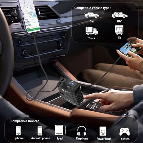 4-in-1 Retractable Car Charger with 66 W Fast Charging – Dual Retractable Cables & USB-C/USB-A Ports for i Phone 16/15/14/13/12/11, Samsung Galaxy, Pixel – Sleek White Design for Ultimate Travel Convenience and Device Compatibility