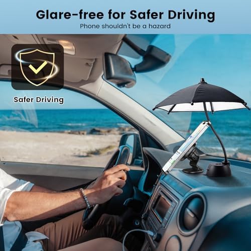 OUTXE 360° Adjustable Car Phone Umbrella – Universal Suction Cup Sun Shade for i Phone & Android Devices – Ultimate UV Protection and Overheating Prevention for Safe Driving and Enhanced Visibility