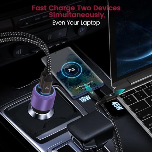 VELOGK 73 W Turbo USB-C Car Charger – Ultra-Fast Adaptive 55 W & 45 W PPS/PD & QC3.0 Adapter for Samsung Galaxy S25/S24/S23/S22+/S21/S20 & i Pad Pro – Compact Green Design with Advanced Safety Features for Rapid On-the-Go Charging