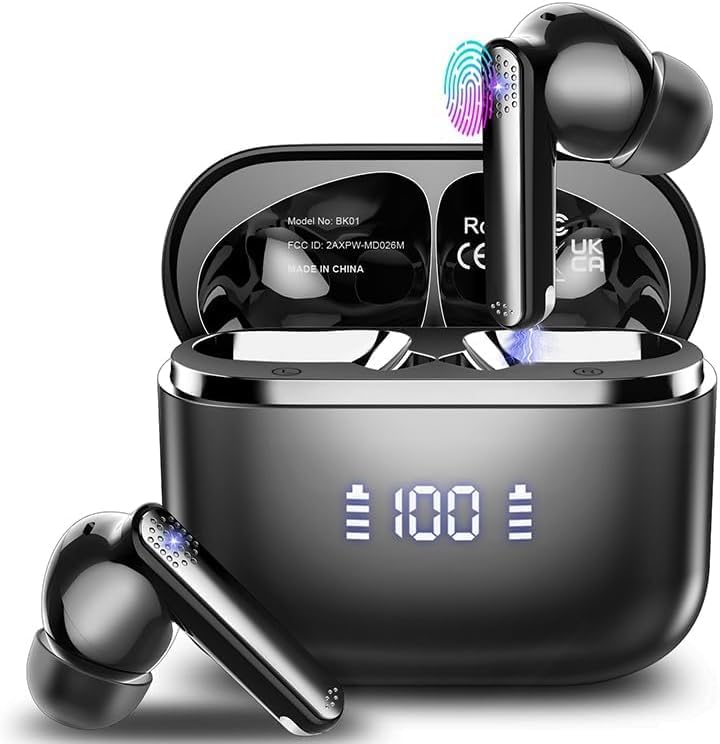 Aptkdoe Bluetooth 5.3 Wireless Earbuds – Exceptional Noise-Canceling Earphones with 48-Hour Playtime, IPX7 Waterproof Design, and LED Battery Display for Peak Audio Performance During Sports and Daily Activities