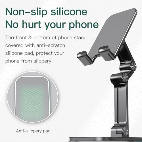Phone Stand, Adjustable Height and Angle Foldable Cell Phone Stand Holder for Desk, Taller iPhone Stand Compatible 4-11 Inch All Mobile Phone/iPad/Tablet – Black (Black) – Enhanced Compatibility and Speed