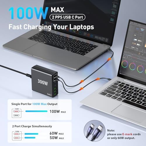 Power Up Efficiently: 300 W 7-Port USB-C Fast Charger Station – Dual PPS PD 100 W Laptop Power Adapter for Multi-Device Charging – Compact & Reliable Wall Hub in Blue – Perfect for Home & Office Use