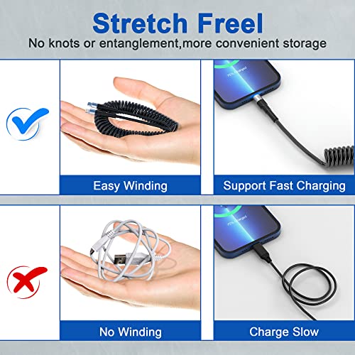 Revolutionary Coiled USB-C to Lightning Charging Cable – MFi Certified for Apple Carplay Compatibility, Fast Data Transfer, and Retractable Design for i Phone, i Pad, and i Pod – Optimal Flexibility and LED Charging Indicator for Ultimate Convenience